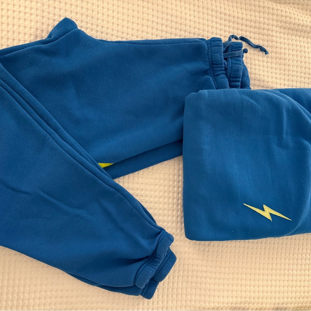 Aviator Nation Blue and Yellow Lightning Bolt Joggers